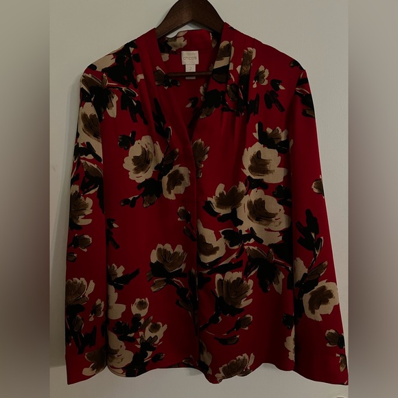 Chico's Burgundy Floral V Neck Blouse, Size 2/12 - Picture 16 of 16